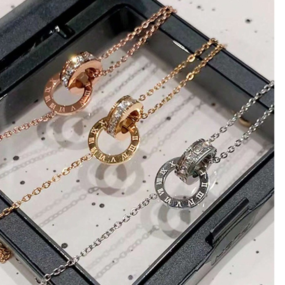 Luxe Stainless Steel Cubic Zirconia Double Circle Chain Bracelet